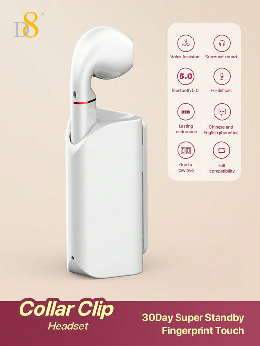 D8 무선 마이크 클립형 이어버드 Bluetooth 5.0 / 10mm 중저음 강화 드라이버 / USB-C 충전 / 5시간 연속 재생 / iOS & Android 호환