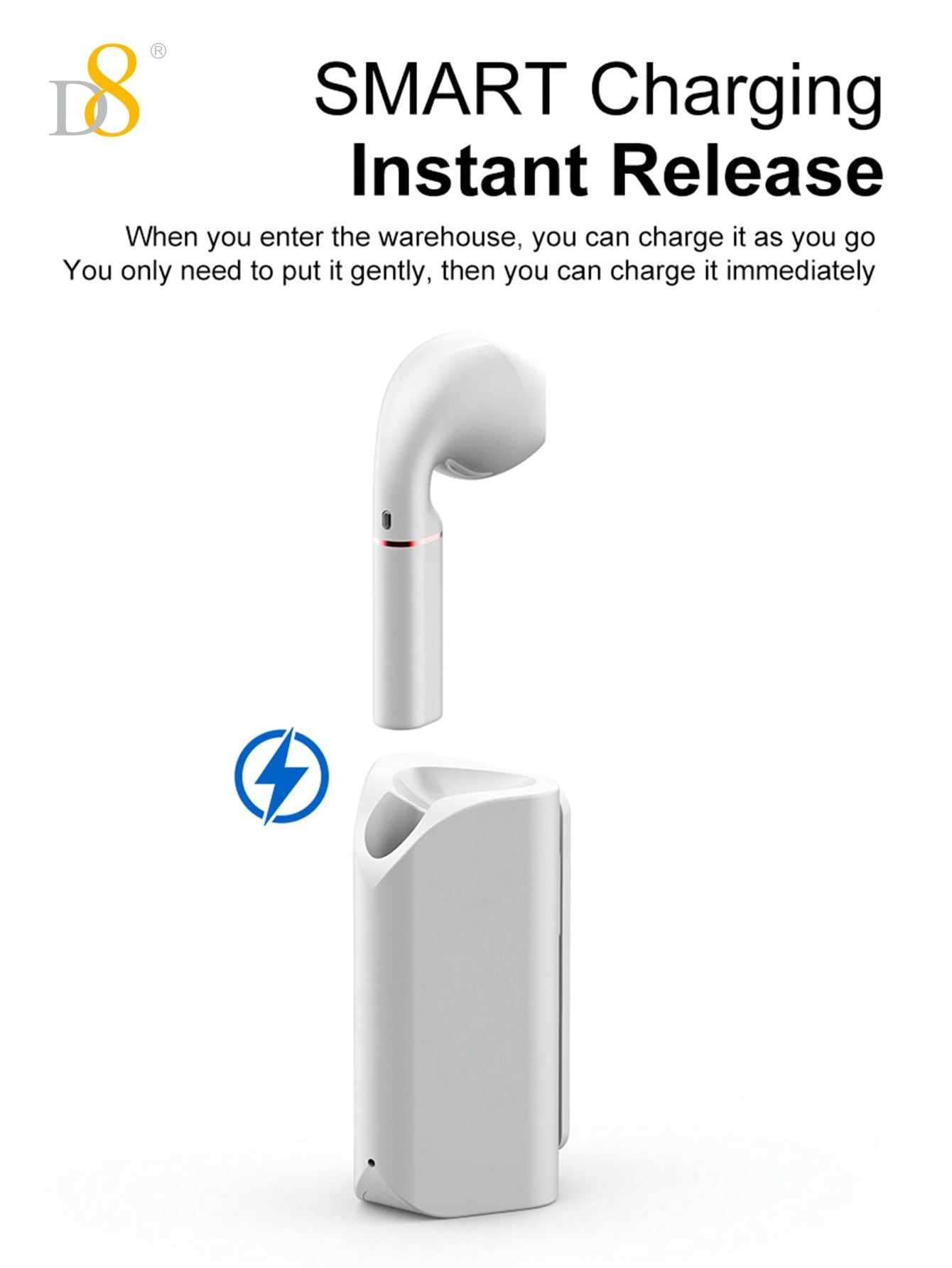 D8 무선 마이크 클립형 이어버드 Bluetooth 5.0 / 10mm 중저음 강화 드라이버 / USB-C 충전 / 5시간 연속 재생 / iOS & Android 호환