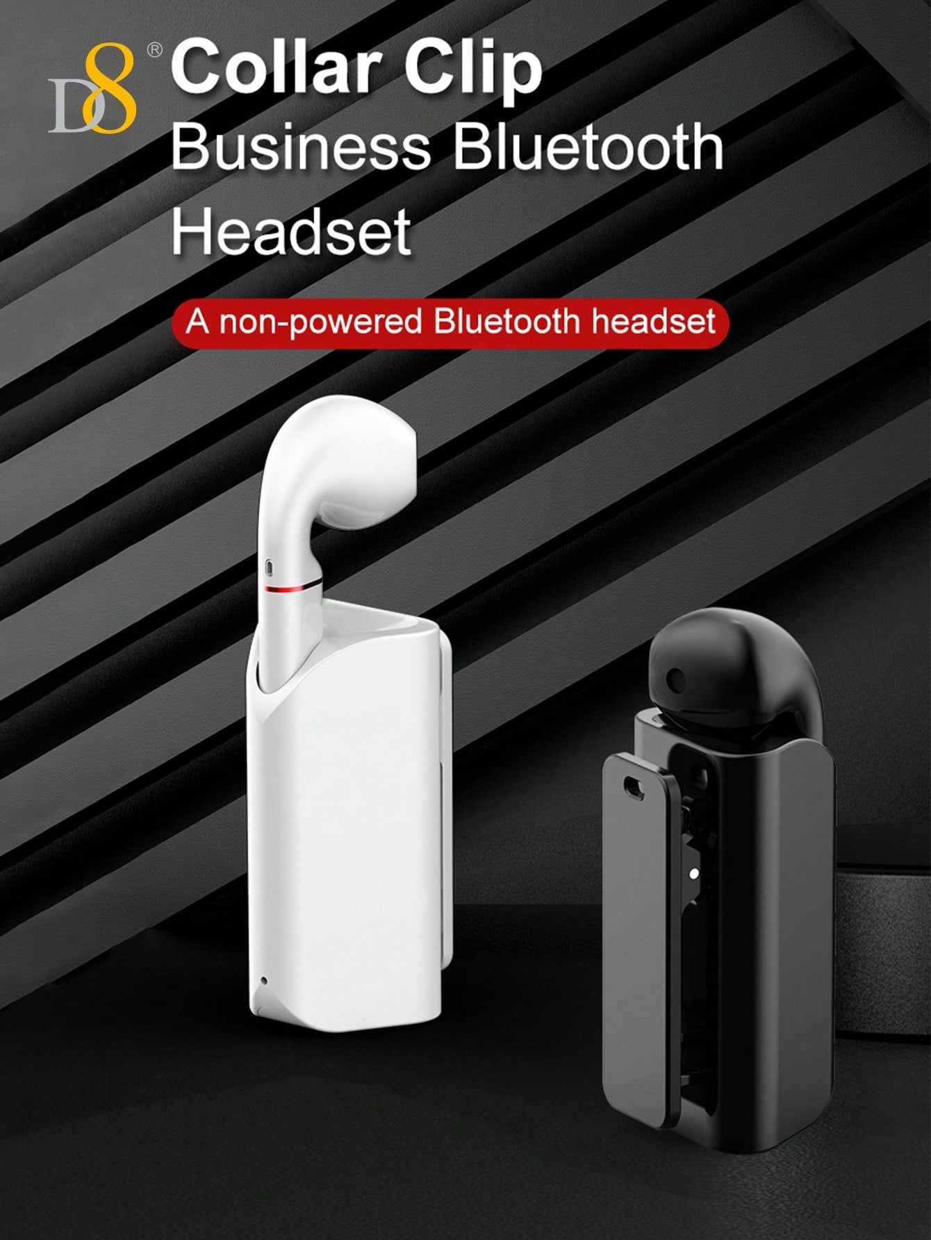 D8 무선 마이크 클립형 이어버드 Bluetooth 5.0 / 10mm 중저음 강화 드라이버 / USB-C 충전 / 5시간 연속 재생 / iOS & Android 호환