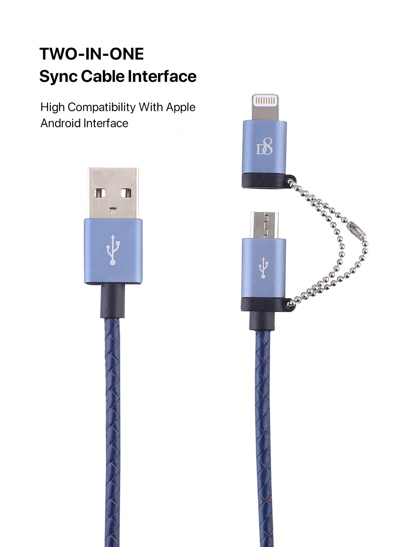 D8 핸드메이드 비즈 충전 케이블 MFi 인증 | 2-in-1 라이트닝 & 마이크로 USB | 수공예 감성 디자인