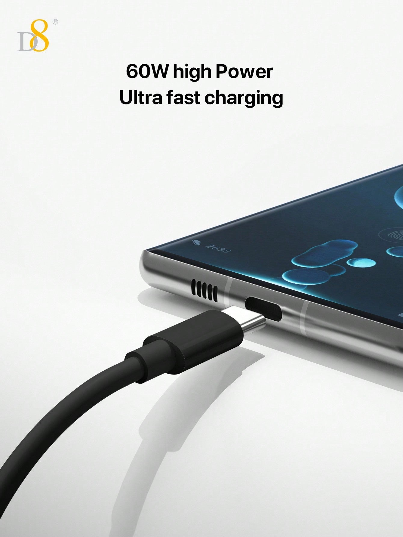 D8 USB-C to USB-C 고속 충전 케이블 (2개입 세트) 60W PD 고속 충전 | 1m 길이(3.3ft) | 나일론 직조 케이블 | 아이폰 16 / 갤럭시 / 아이패드 호환