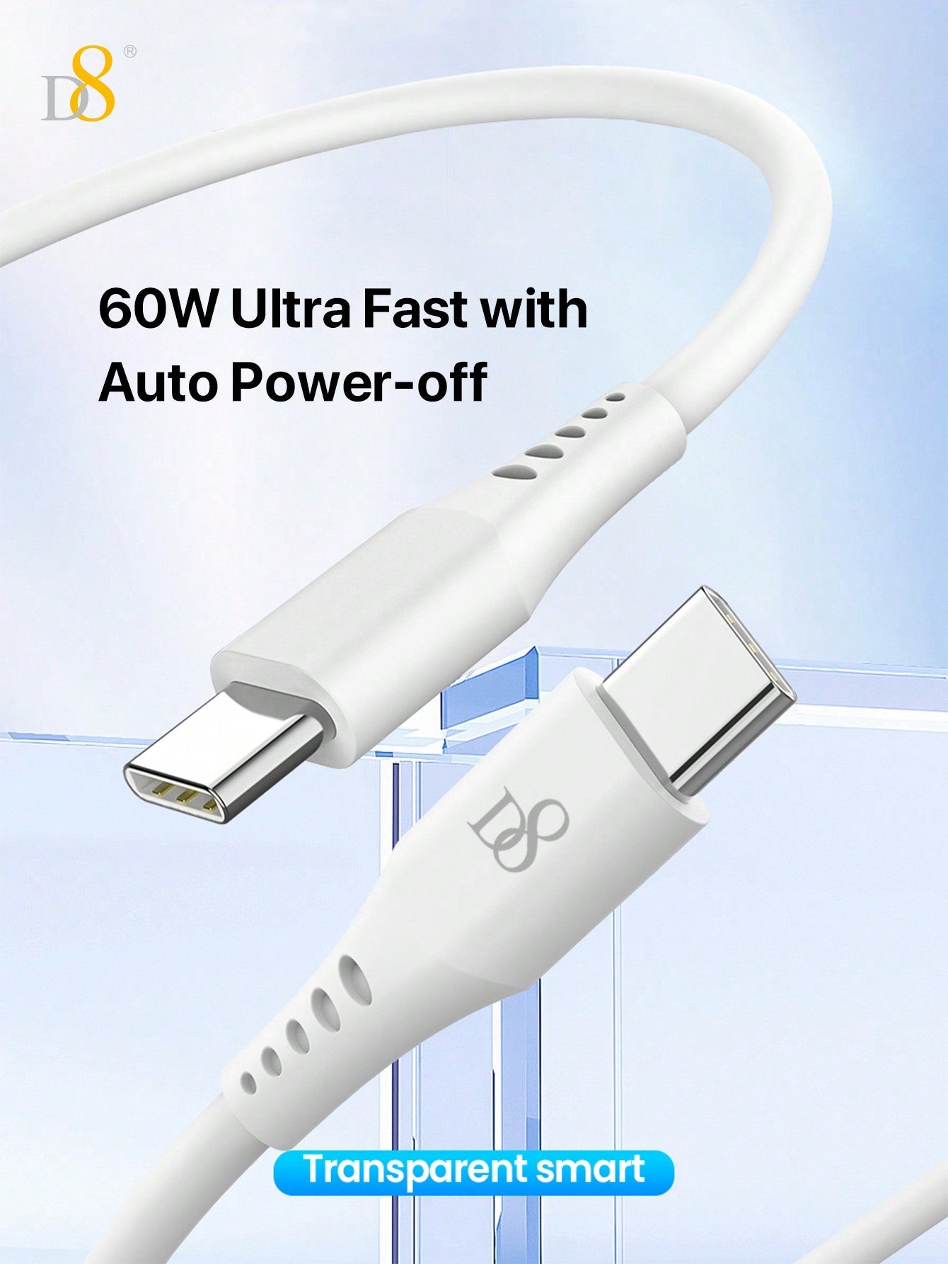 D8 USB-C 키체인 충전 & 데이터 케이블 (1.2M) 60W 고속 충전 | 데이터 전송 | 휴대용 키링 디자인 | 전기종 USB-C 호환