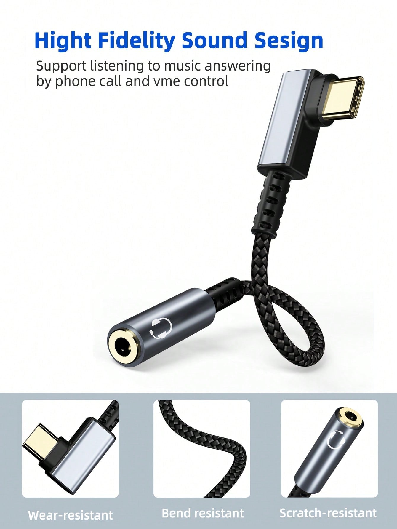 D8 USB-C to 3.5mm 오디오 어댑터 스마트폰 · 태블릿 · 노트북용 AUX 오디오 동글