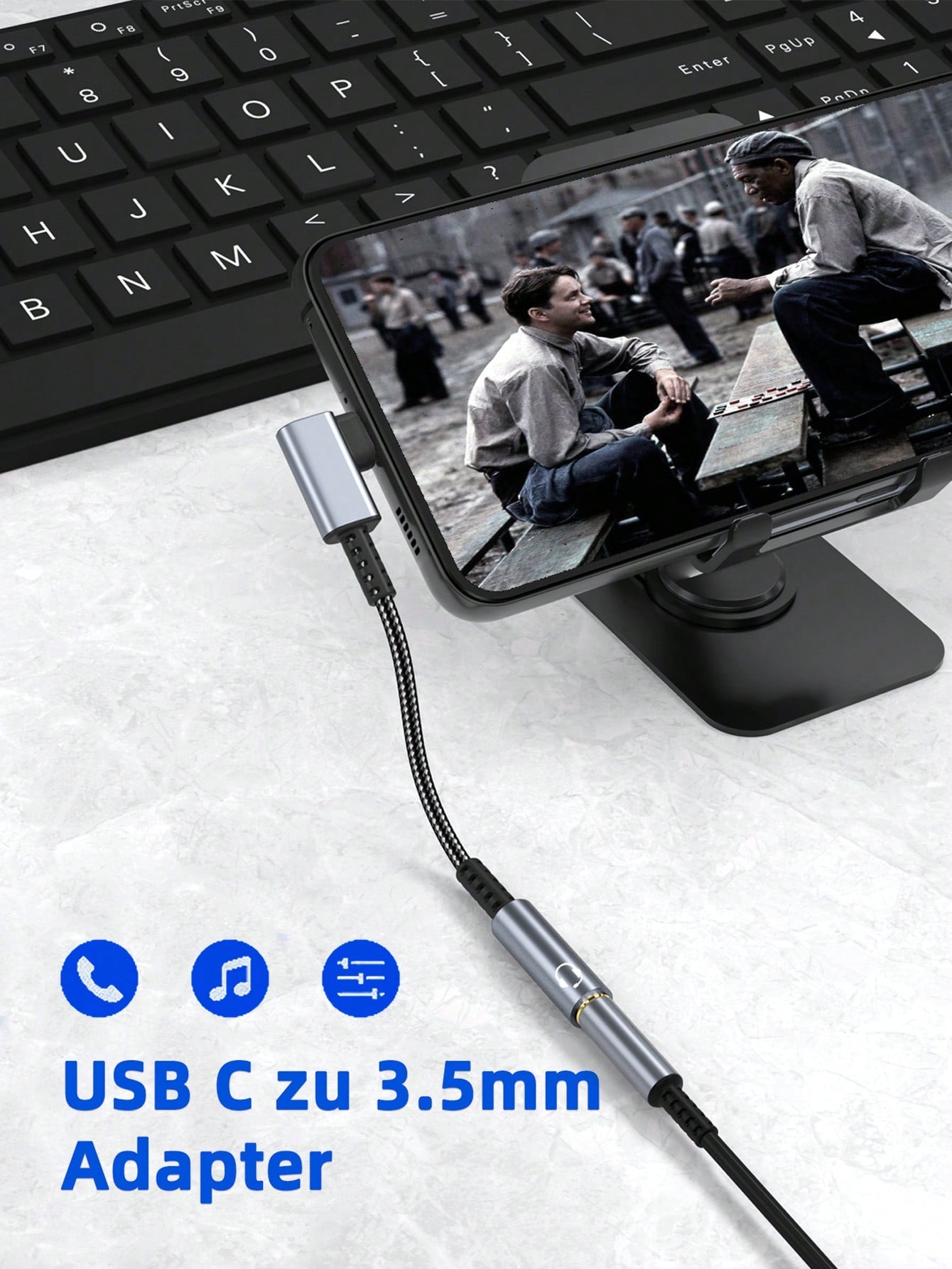 D8 USB-C to 3.5mm 오디오 어댑터 스마트폰 · 태블릿 · 노트북용 AUX 오디오 동글