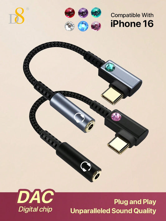 D8 USB C to 3.5mm 이어폰 젠더 어댑터 아이폰 16 Pro Max/15 Pro/15, 갤럭시 S24/S23/S22 울트라, 아이패드 Pro, 픽셀 9/8 호환