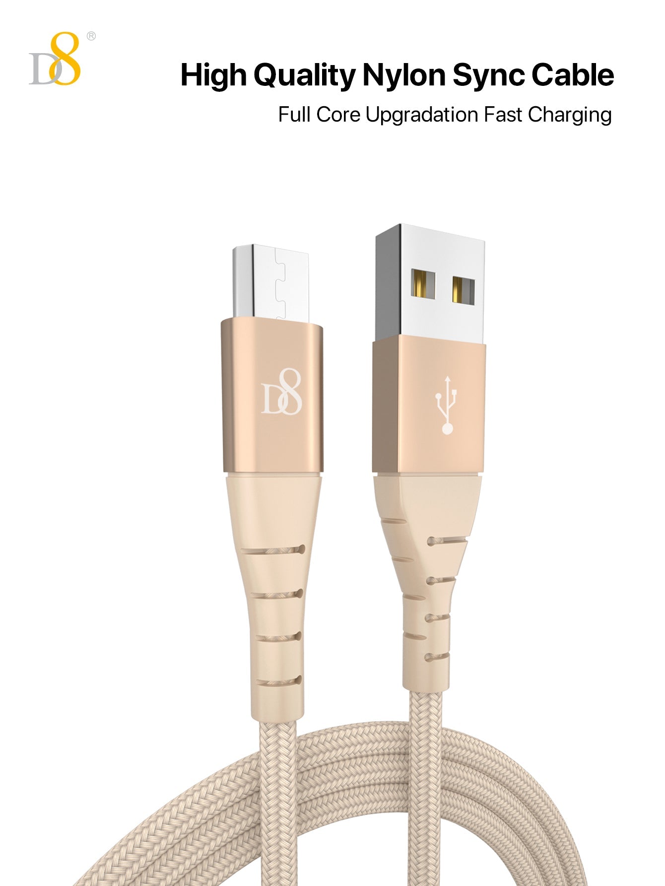 D8 나일론 브레이드 마이크로 USB 케이블 (1m) 강력한 내구성 + 세련된 디자인의 고품질 충전/데이터 케이블