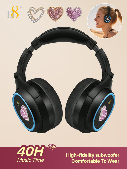 D8 무선 오버이어 헤드폰 블루투스 & 3.5mm 듀얼 연결 | 마이크 내장 | 마이크로 SD/TF 카드 지원 | 고음질 스테레오 사운드 | 장시간 착용 최적화 | 휴대 간편 접이식 디자인