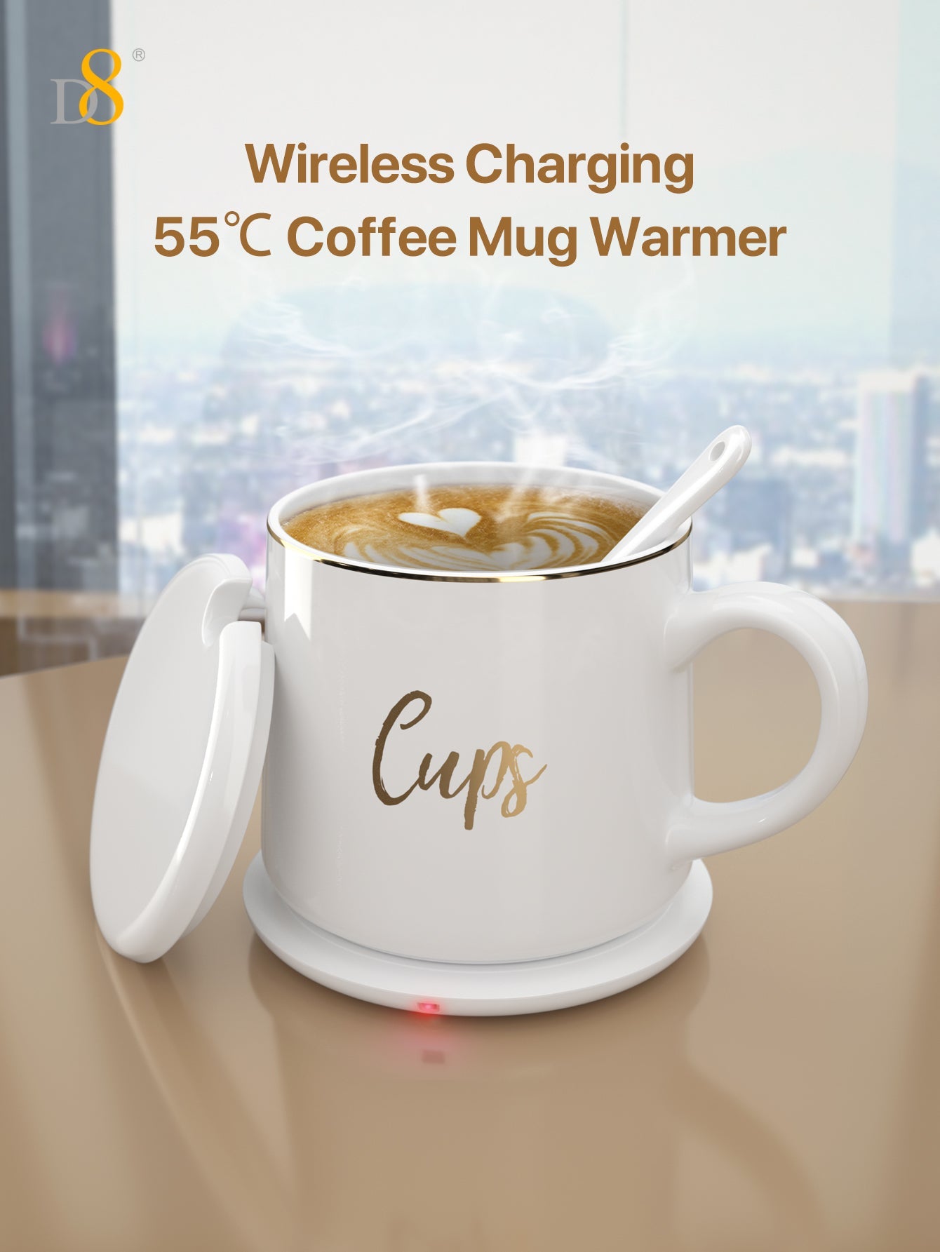 Dynamic8 55℃ 무선충전 스마트 머그컵 – 따뜻함을 지키는 머그 + 스마트폰 고속 무선충전