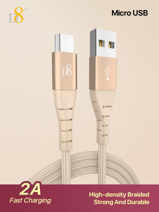 D8 나일론 브레이드 마이크로 USB 케이블 (1m) 강력한 내구성 + 세련된 디자인의 고품질 충전/데이터 케이블