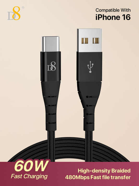 Dynamic8 나일론 브레이디드 USB-C to USB 케이블 고속 충전 | 데이터 동기화 | 내구성 강화 디자인