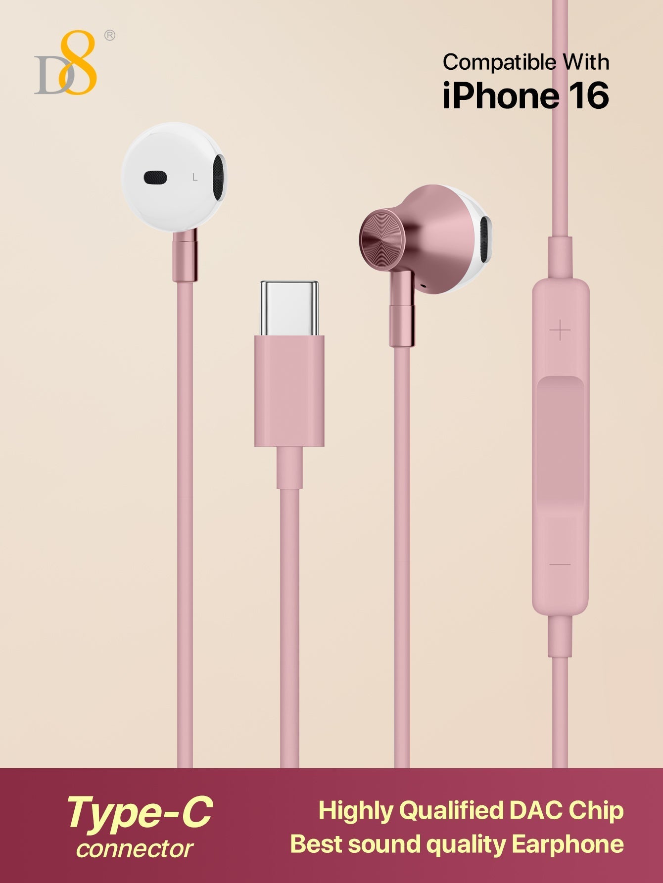 D8 Type-C 인이어 이어폰 하이파이 음질 | 마이크 & 볼륨 조절 | iPhone 16 / Galaxy S23 호환 USB-C 단자 전용 고음질 이어폰 – 통화부터 음악까지 완벽하게!