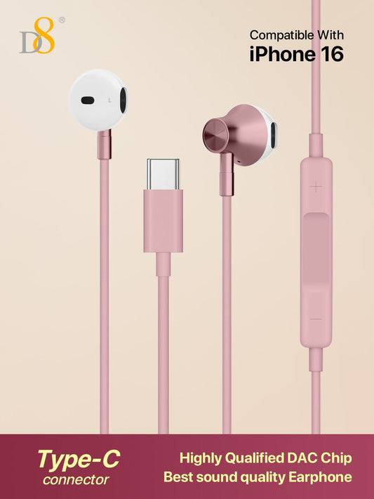 D8 Type-C 인이어 이어폰 하이파이 음질 | 마이크 & 볼륨 조절 | iPhone 16 / Galaxy S23 호환 USB-C 단자 전용 고음질 이어폰 – 통화부터 음악까지 완벽하게!
