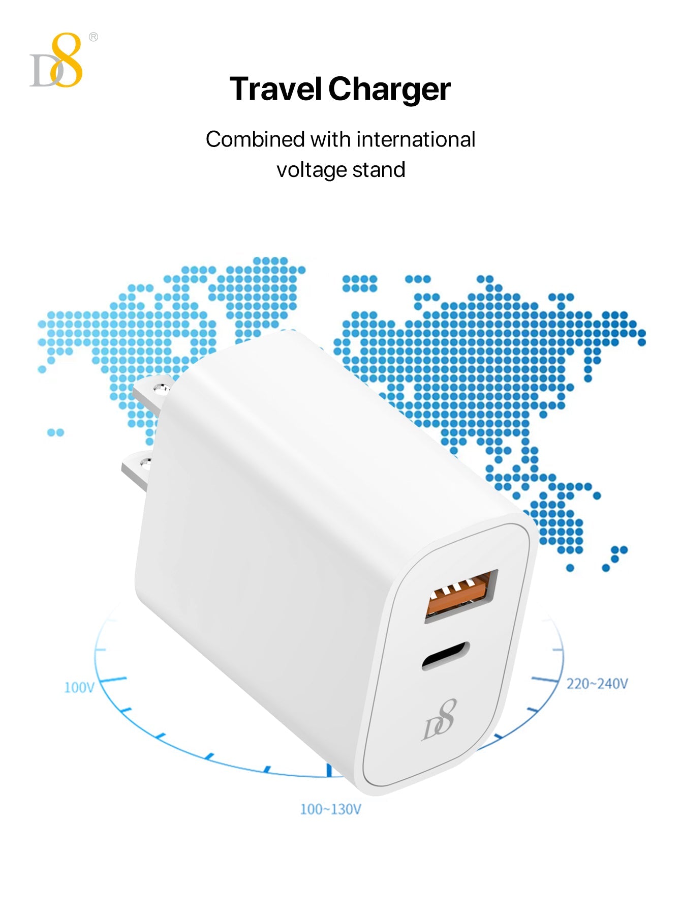 D8 MFi 인증 Type-C to Lightning 고속 충전 케이블 + 20W 듀얼 포트 어댑터 세트 iPhone & iPad 완벽 호환 | PD 고속 충전 | MFi 인증 케이블 포함