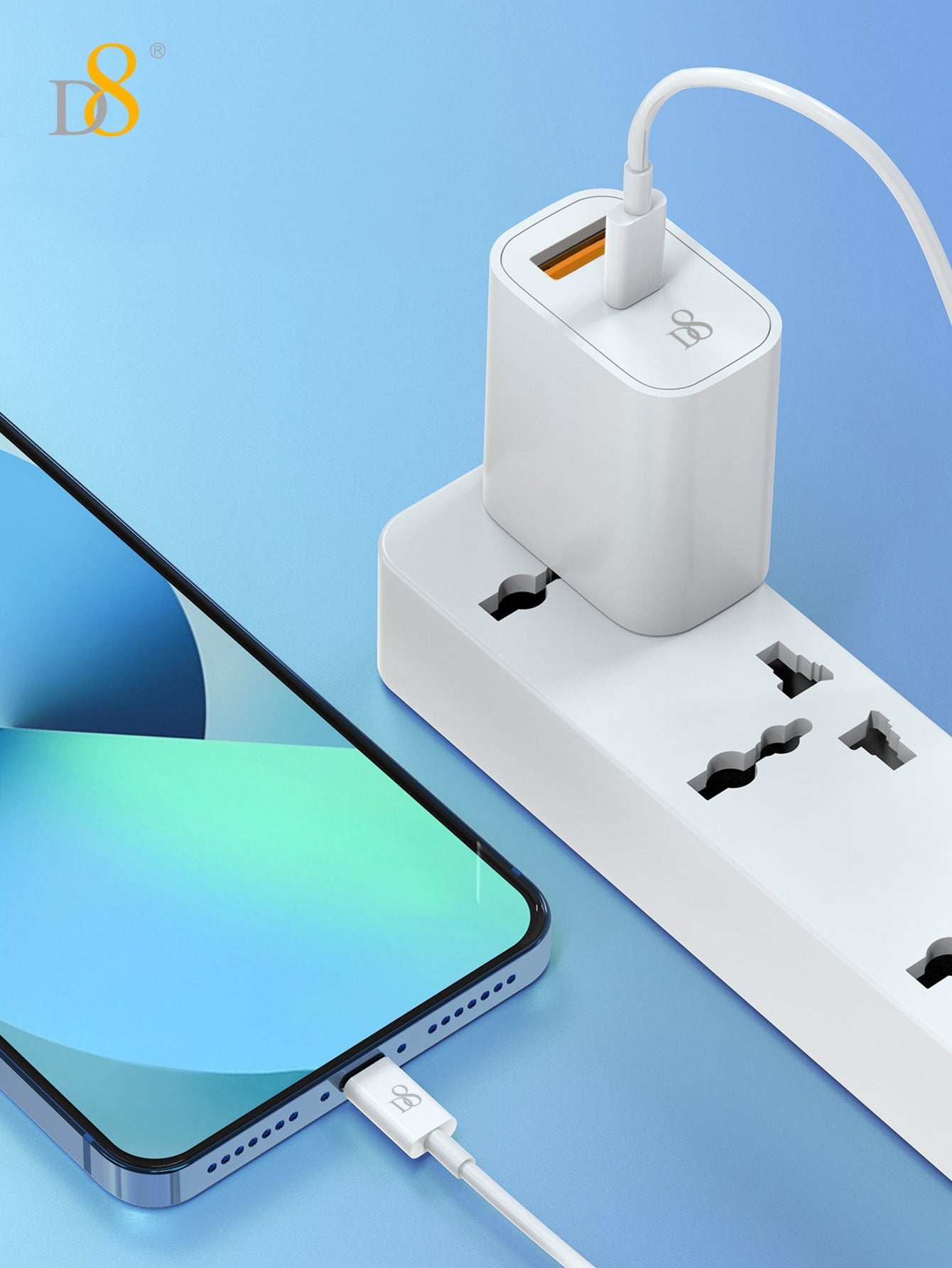 D8 MFi 인증 Type-C to Lightning 고속 충전 케이블 + 20W 듀얼 포트 어댑터 세트 iPhone & iPad 완벽 호환 | PD 고속 충전 | MFi 인증 케이블 포함