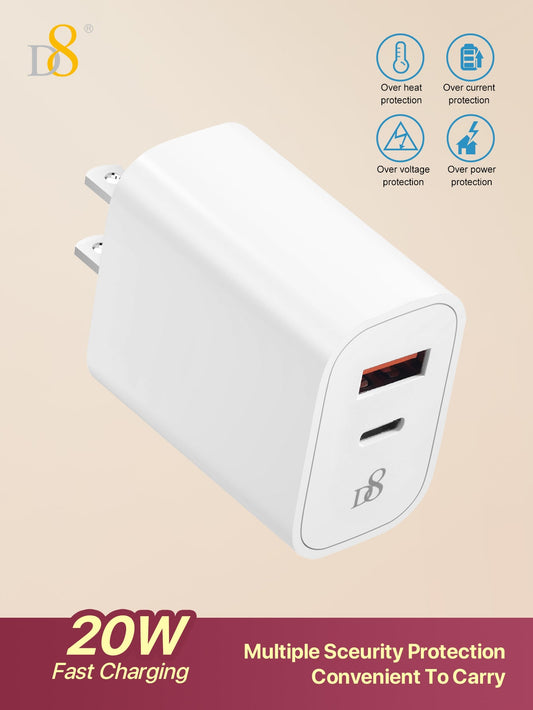 D8 20W 듀얼 포트 USB-C 고속 충전기 iPhone, iPad, Galaxy까지 동시에! 빠르고 안전한 PD 3.0 충전 솔루션