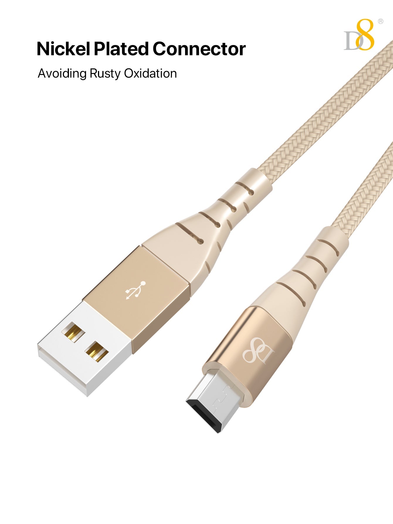 D8 나일론 브레이드 마이크로 USB 케이블 (1m) 강력한 내구성 + 세련된 디자인의 고품질 충전/데이터 케이블