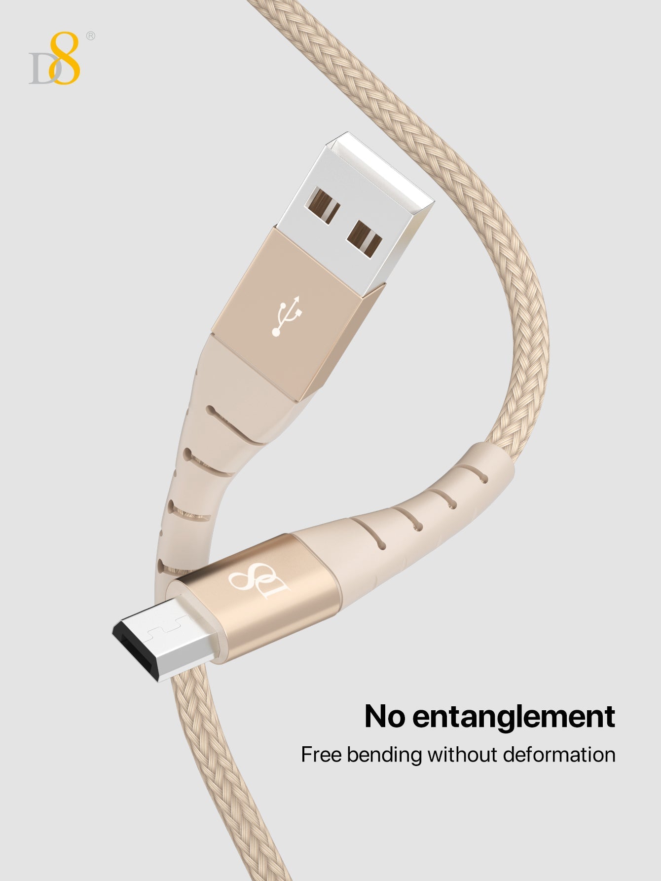 D8 나일론 브레이드 마이크로 USB 케이블 (1m) 강력한 내구성 + 세련된 디자인의 고품질 충전/데이터 케이블