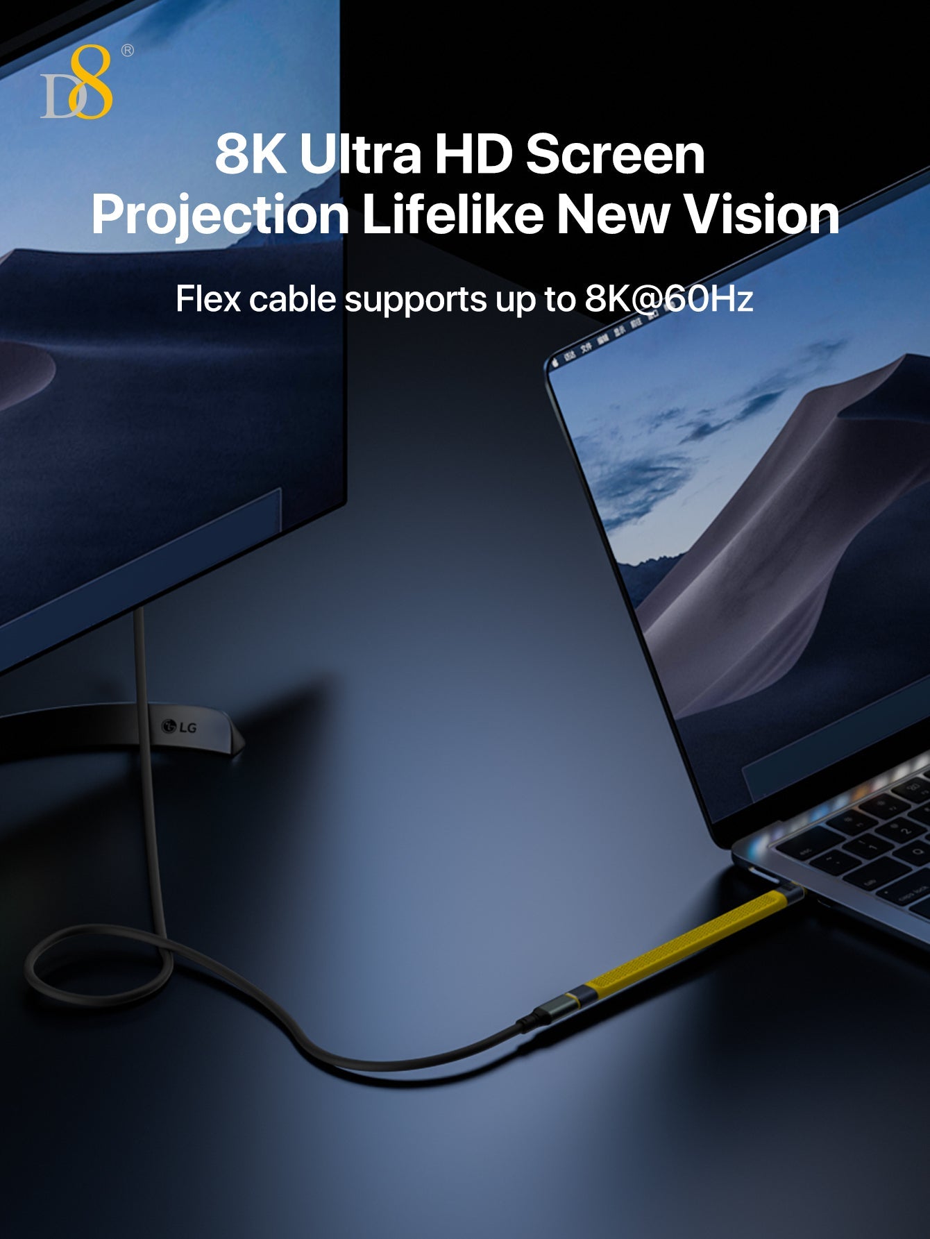 D8 USB4 Type-C 플랫 케이블 (240W/8K/40Gbps/13cm) 240W 고속 충전 | 8K@60Hz 영상 출력 | 40Gbps 초고속 데이터 | 초소형 13cm FPC 플랫 케이블