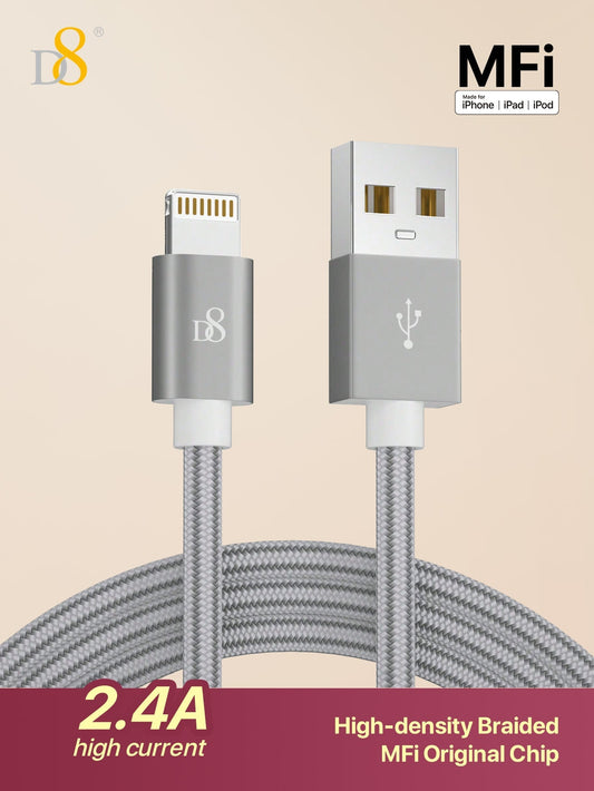 D8 프리미엄 나일론 라이트닝 케이블 3.3ft / MFi 공식 인증 / 빠른 충전 & 데이터 전송 / iPhone·iPad 전용