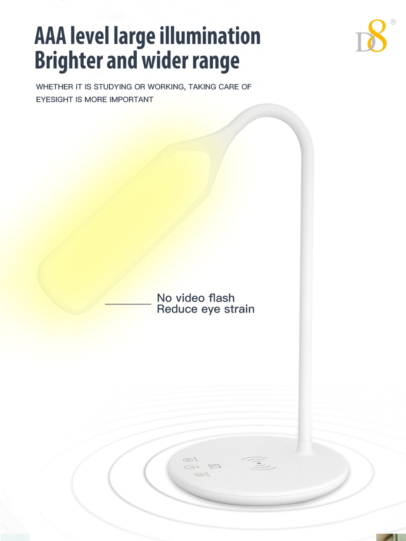 Dynamic8 무선 충전 LED 데스크 램프 모던한 조명 + 스마트 무선 충전, 한 번에 해결하세요!