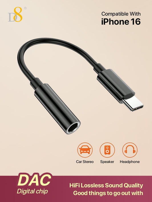 D8 USB-C to 3.5mm 오디오 어댑터 아이폰 16 / 갤럭시 S24 / 픽셀 8 / 아이패드 등 USB-C 기기 호환 | 고음질 스테레오 사운드 | 플러그 앤 플레이