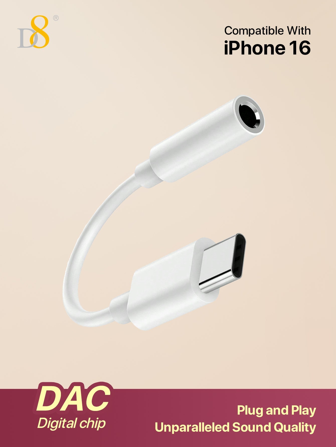 D8 USB-C to 3.5mm HiFi 오디오 어댑터