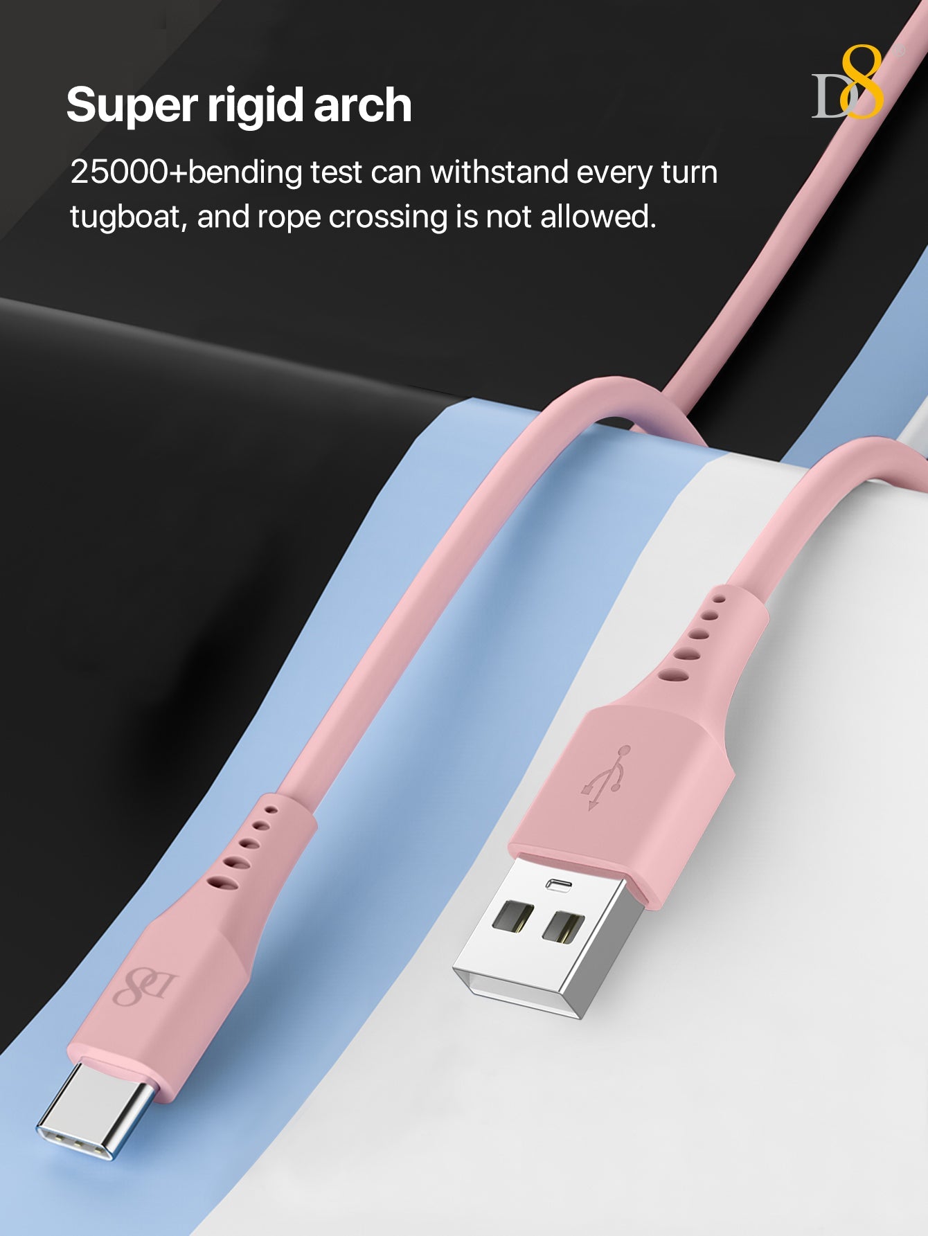 D8 USB-C 실리콘 충전 케이블 (3.3FT) 3A 고속충전 | 부드러운 실리콘 소재 | USB-A to USB-C | 폭넓은 호환성