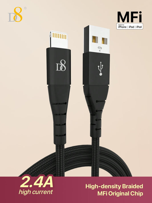 D8 MFi 인증 아이폰 충전 케이블 (3.3FT) 프리미엄 나일론 브레이드 | USB-A to Lightning | iPhone & iPad 완벽 호환