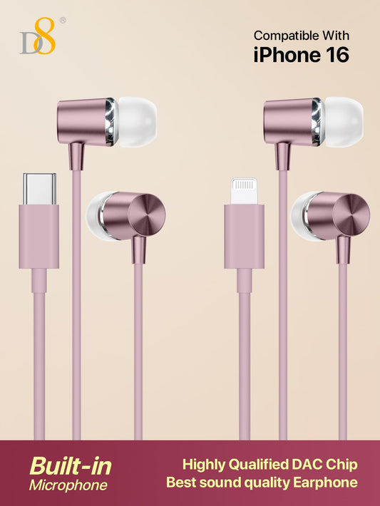 D8 MFi 라이트닝 & USB-C 유선 이어폰 (2개 세트) 아이폰 & 안드로이드 완벽 호환 | 마이크 & 리모컨 내장 | Hi-Fi 스테레오 사운드