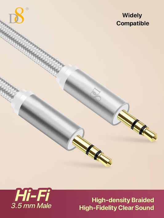 D8 3.5mm AUX 오디오 케이블 (1m) 차량·스피커·헤드폰 연결용 / 남성-남성 스테레오 잭 / 고음질 전송 / 꼬임 방지 설계