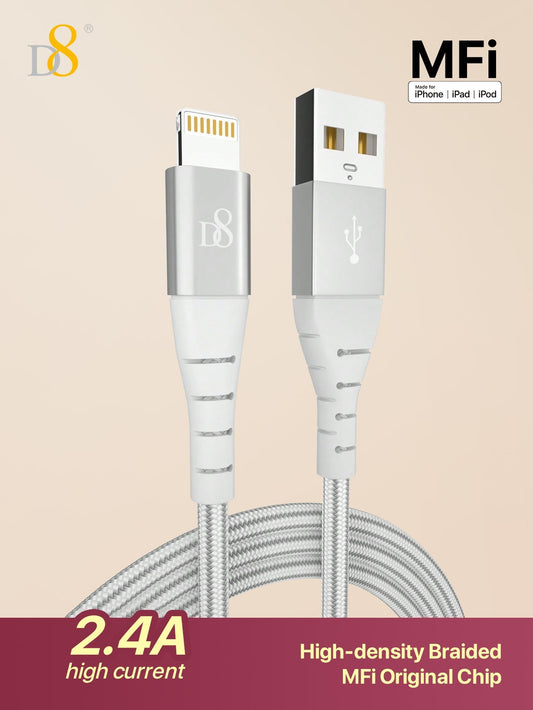 D8 라이트닝 고속 충전 데이터 케이블 iPhone / iPad 전용 | 고속 충전 | 빠른 동기화 | 고내구성