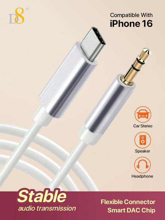 D8 USB-C to 3.5mm 오디오 케이블 (1m) – 아이폰 16·갤럭시 S24·아이패드 프로 완벽 호환 –