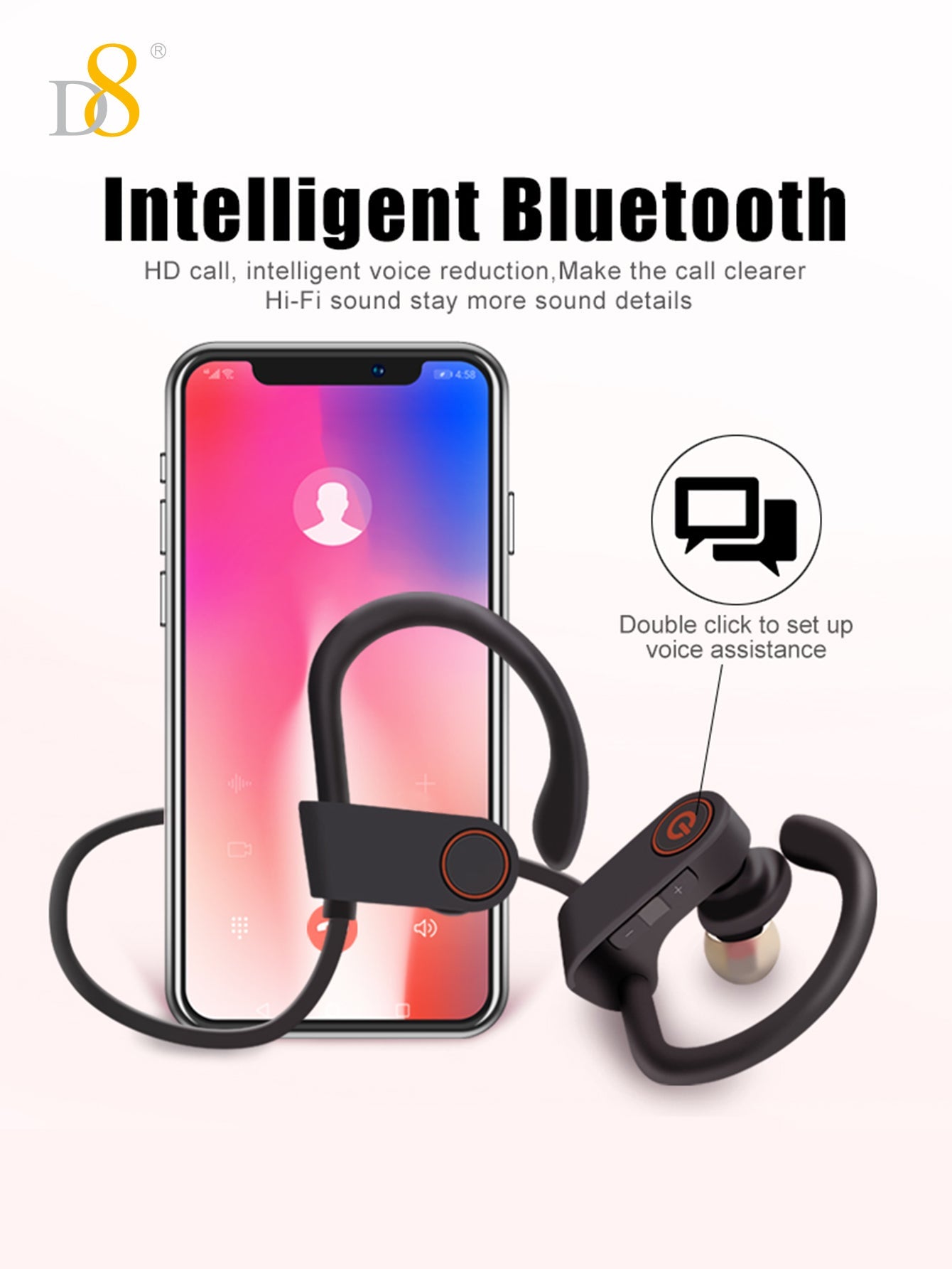 D8 스포츠 무선 이어버드 HD 고음질 사운드 + 10시간 연속 재생 + Bluetooth 5.3