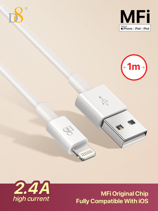 D8 1.5M MFi 인증 USB A to 라이트닝 충전 케이블 2.4A 고속 충전 | iPhone & iPad 완벽 호환 | 내구성 우수 TPE 소재