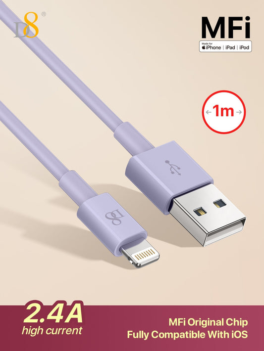 D8 MFi 인증 라이트닝 고속 충전 케이블 2.4A 고속충전 | 4가지 길이 옵션 | iPhone & iPad 완벽 호환