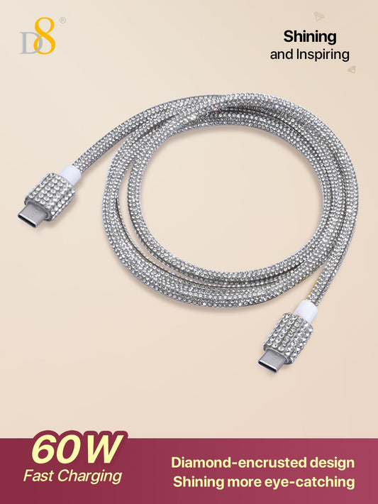 D8 라인스톤 USB-C 케이블 60W PD 고속 충전 + 반짝이는 포인트 디자인 스타일도 기능도 모두 챙긴 럭셔리 충전 케이블