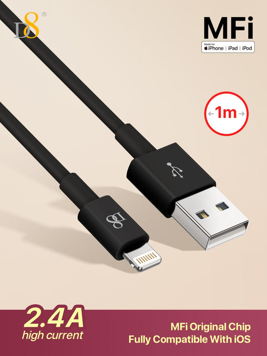 D8 MFi 인증 아이폰 충전 케이블 3.3FT 길이 | USB-A to Lightning | 2.4A 고속충전 | TPE 내구성 | 데이터 전송