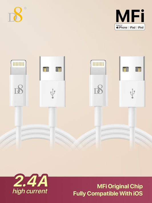 D8 USB A to 라이트닝 케이블 2개입 2.4A 고속충전 | MFi 인증 | QC 퀵차지 지원 | iPhone & iPad 전용